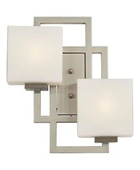 Lighting on the Square Modern Wall Light Sconces Set of 2 Brushed Nickel Hardwired 13.75" 2-Light Fixture Opal Glass for Bedroom Bathroom Vanity