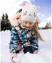 Deux par Girl Lined Knit Hat with Ears Off-White and Pink - Toddler|Child
