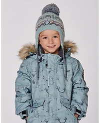 Deux par Baby Boy Lined Peruvian Knit Pompom Hat Gray and Sage 