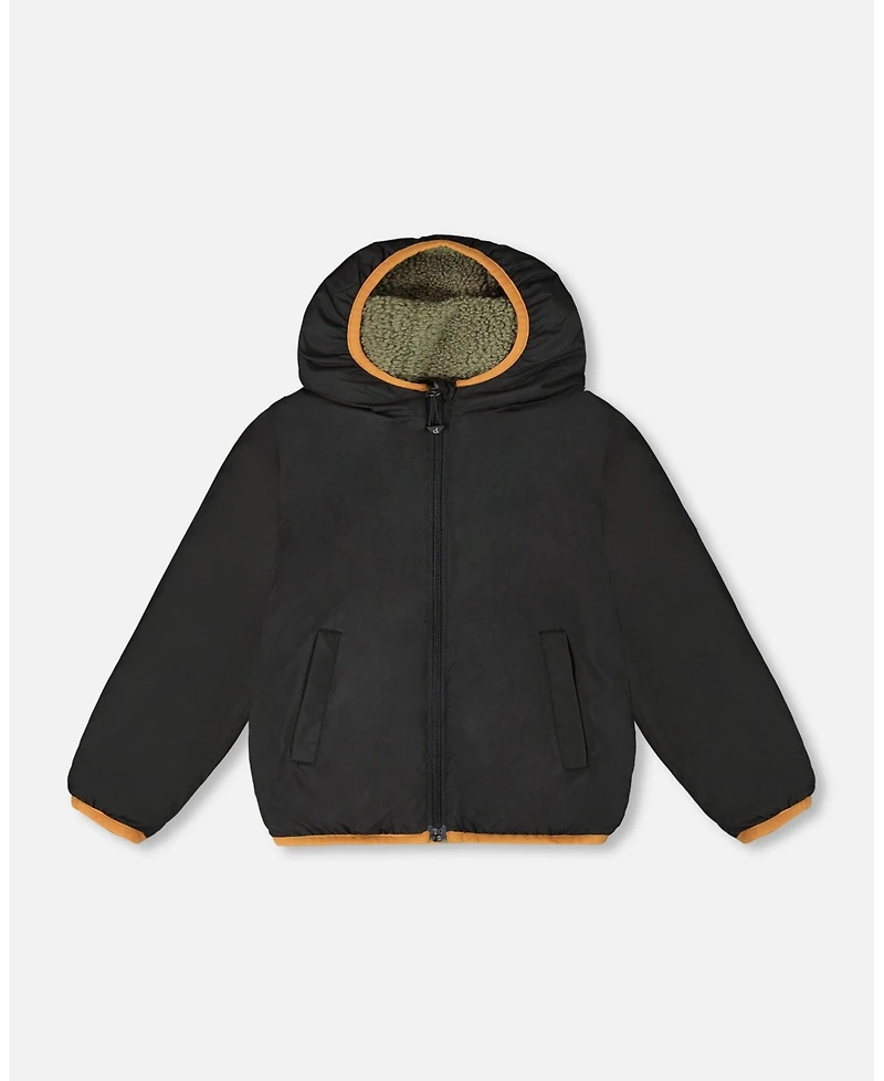 Deux par Baby Unisex Reversible Mid-Season Sherpa Jacket Khaki