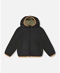 Deux par Baby Unisex Reversible Mid-Season Sherpa Jacket Khaki