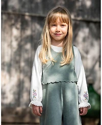 Deux par Baby Girls Jersey Top Off-White with Embroidered Floral Sleeves