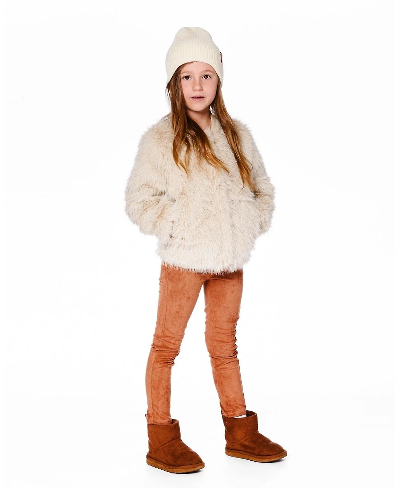 Deux par Girl Short Faux Fur Coat Beige