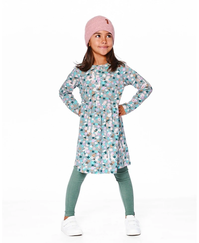 Deux par Toddler Girls Half Button Cotton Dress Blue Llama Print - Toddler|Child