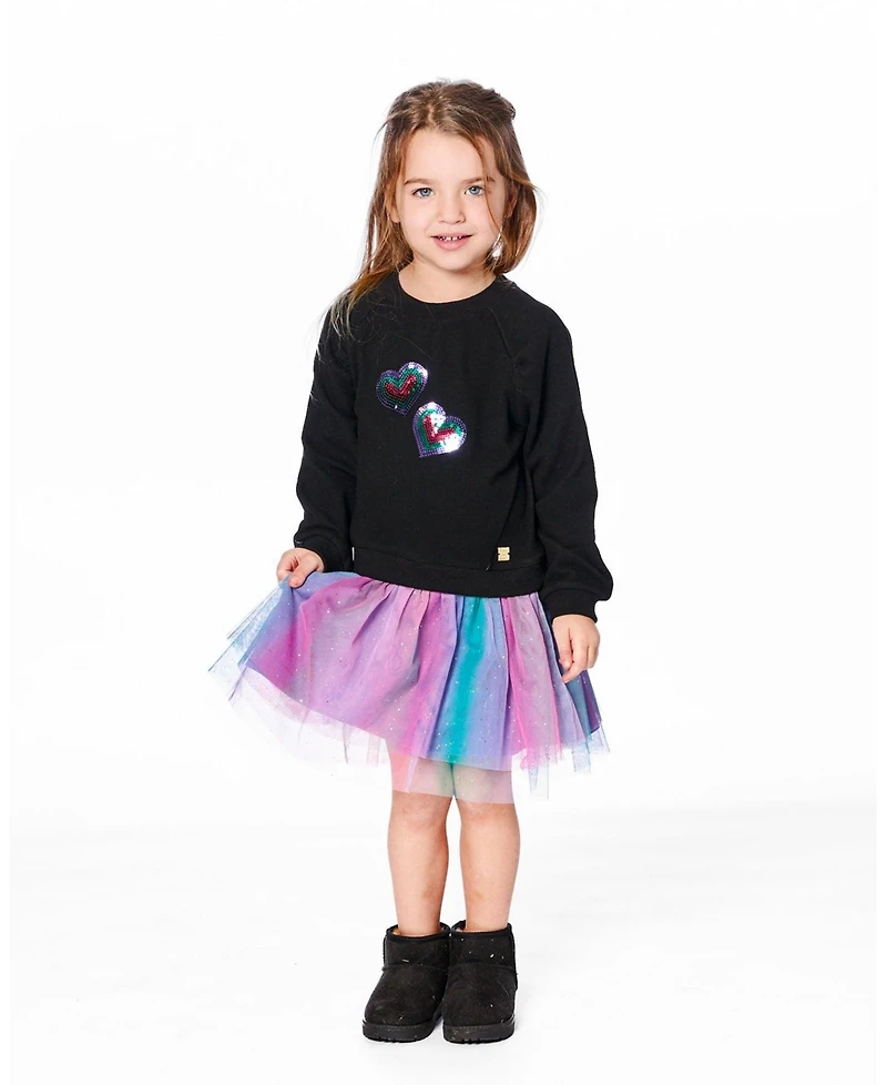 Deux par Girl Bi-Material Dress Black with Mesh Skirt - Child