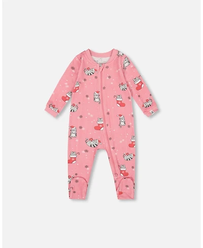 Deux par Baby Girls One-Piece Cotton Pajama Pink Cat Print