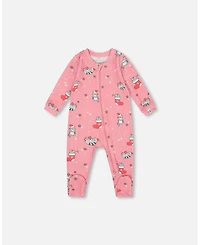 Deux par Baby Girls One-Piece Cotton Pajama Pink Cat Print
