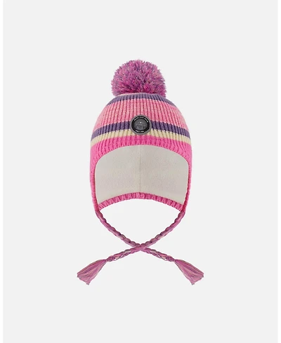 Deux par Girl Lined Peruvian Knit Pompom Hat Pink and Purple - Toddler|Child