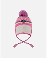 Deux par Girl Lined Peruvian Knit Pompom Hat Pink and Purple - Toddler|Child