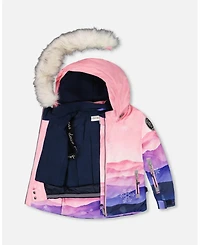 Deux par Girl Two-Piece Play Snowsuit with Printed Jacket Navy Blue