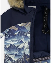 Deux par Boy Two-Piece Play Snowsuit with Printed Colorblocked Jacket Navy Blue