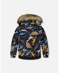 Deux par Boy Two-Piece Play Snowsuit with Printed Dinosaurs Jacket Brown - Child