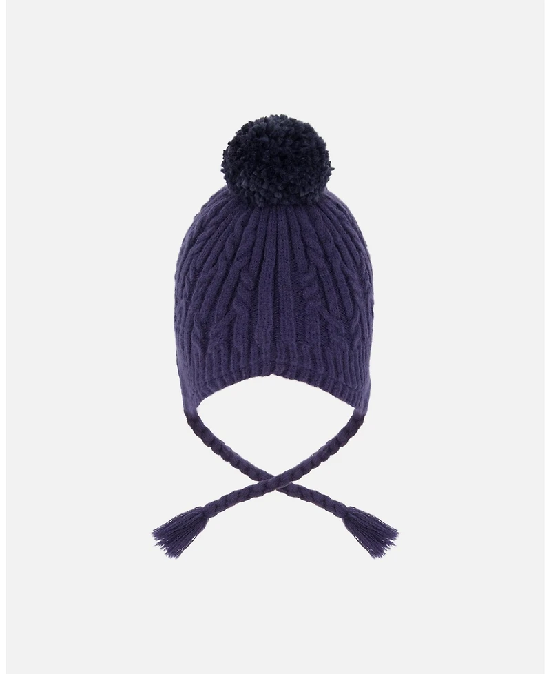 Deux par Kids Unisex Lined Winter Hat with Pompom Navy Blue - Toddler|Child
