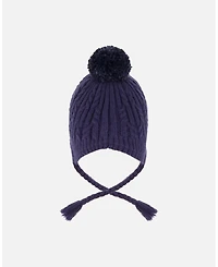 Deux par Kids Unisex Lined Winter Hat with Pompom Navy Blue - Toddler|Child