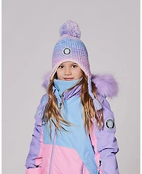 Deux par Girl Lined Peruvian Knit Pompom Hat Blue, Purple and Pink - Toddler|Child