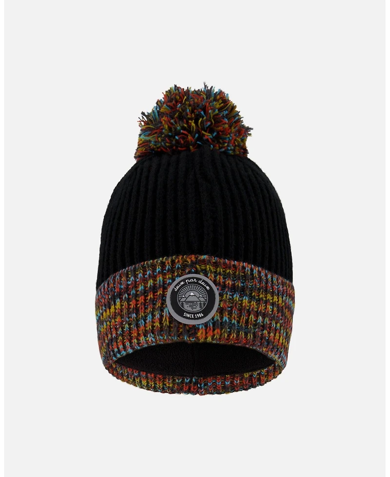 Deux par Boy Lined Knit Winter Hat with Pompom Black and Multicolor - Toddler|Child