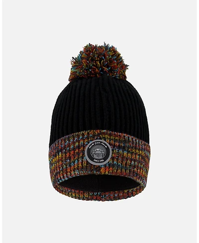 Deux par Boy Lined Knit Winter Hat with Pompom Black and Multicolor - Toddler|Child