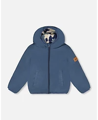 Deux par Baby Unisex Reversible Mid-Season Sherpa Jacket Blue Camo