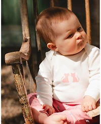 Deux par Baby Girl Cotton Long Sleeve Romper Off-White Cat