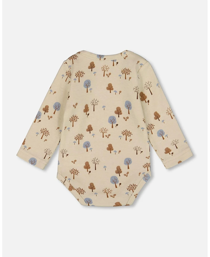 Deux par Baby Boy Cotton Onesie Beige Tree Print