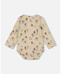 Deux par Baby Boy Cotton Onesie Beige Tree Print