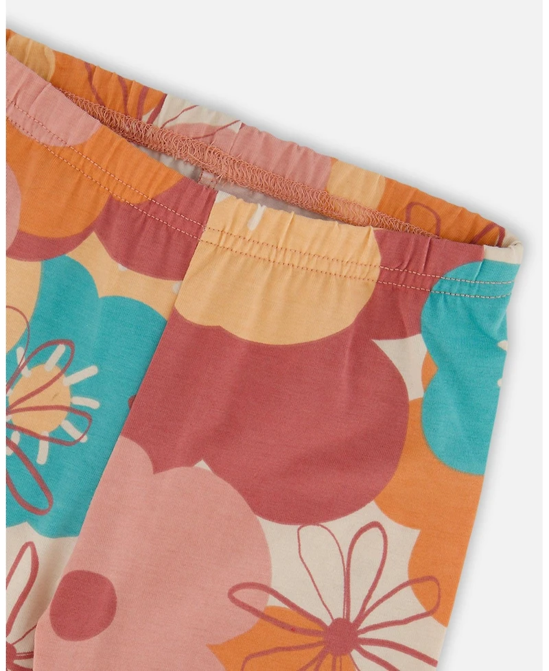 Deux par Deux Girl Cotton Jersey Leggings with Coral Flowers - Toddler|Child