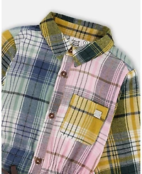 Deux par Big Girls Shirt Dress with Belt Green Pink and Yellow