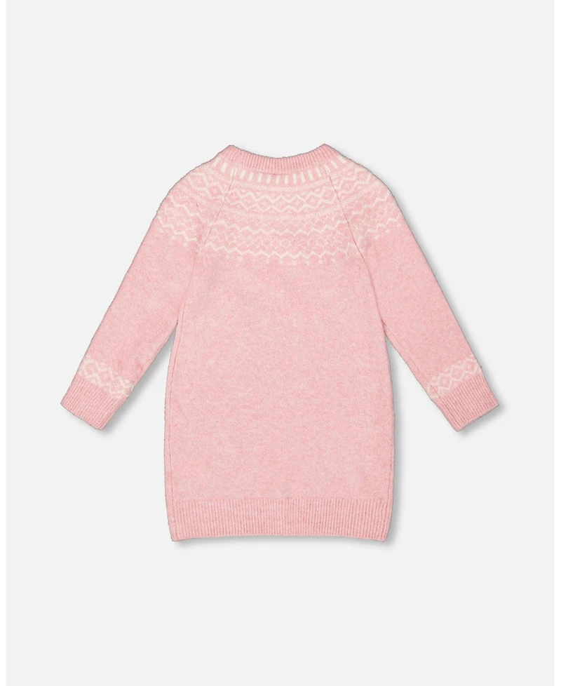 Deux par Girl Knitted Dress with Norvegian Jacquard Dusty Pink