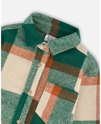 Deux par Boy Long Sleeve Yarn Dyed Plaid Shirt Green and Orange