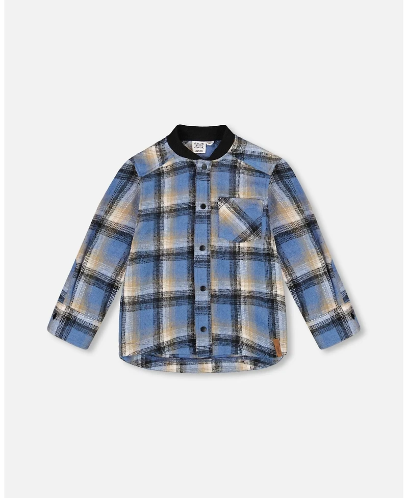 Deux par Boy Long Sleeve Brushed Plaid Button Down Shirt Avec Rib Collar