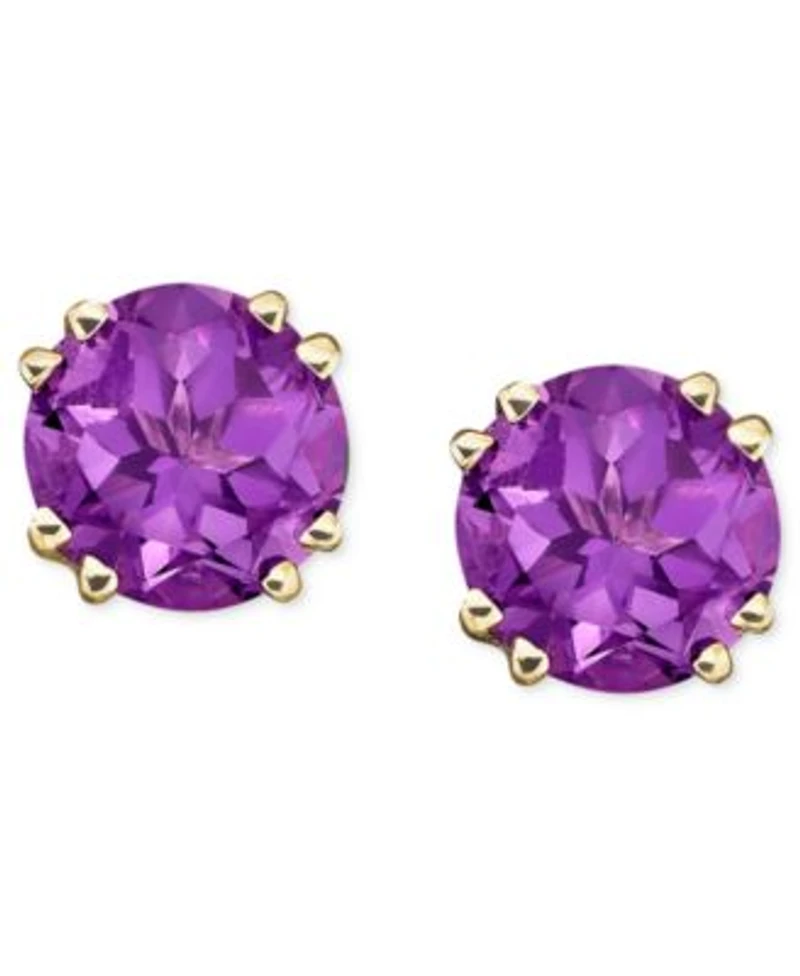Semi Precious Gemstone Round Stud Earrings In 14k White Yellow Gold