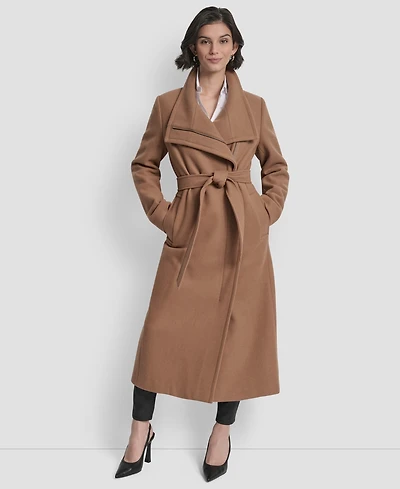 Dkny Women's Wing Collar Asymmetrical Wrap Coat