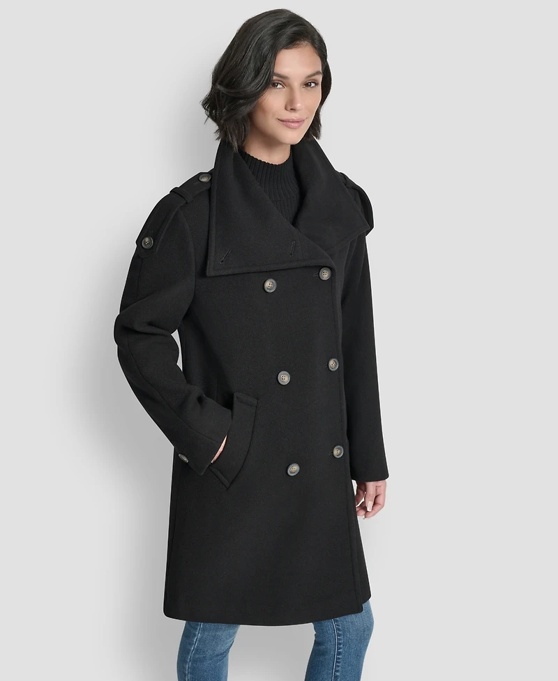 Dkny Women's Double-Breasted Funnel Neck Military Coat