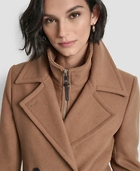 Dkny Women's Double-Breasted Bibbed Collared Coat