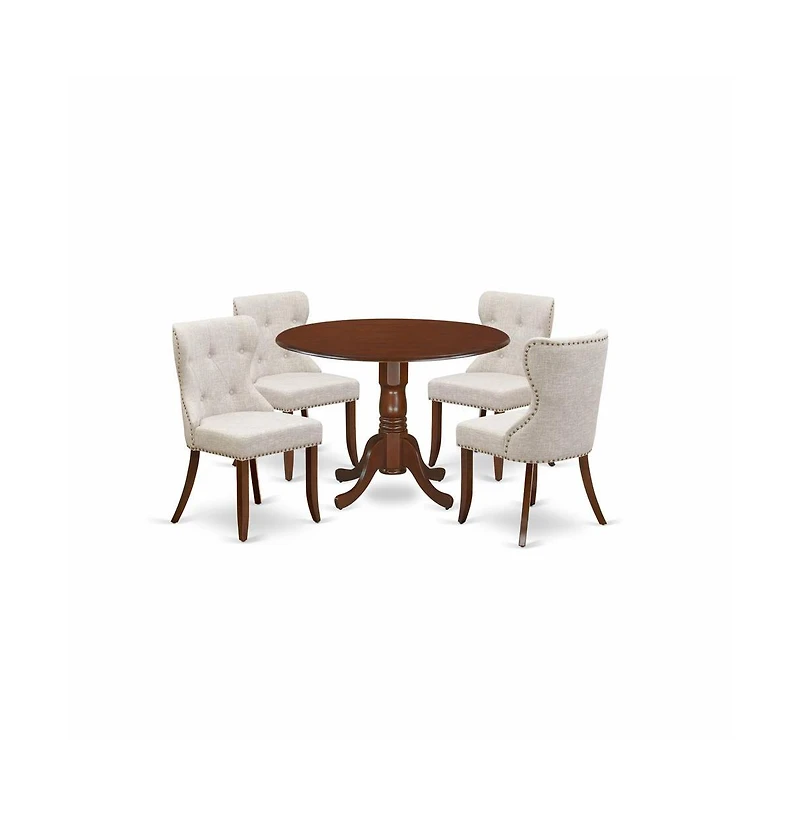 East West Furniture dining room table set of 4 amazing kitchen chairs using Linen Fabric Doeskin color and an attractive two 9"" drop leaf r