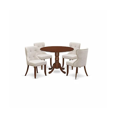 East West Furniture dining room table set of 4 amazing kitchen chairs using Linen Fabric Doeskin color and an attractive two 9"" drop leaf r