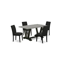 East West Furniture 5-Pc Dining Room Table Set Includes 4 Modern Dining Chairs with Upholstered Seat and High Back and a Rectangular Table