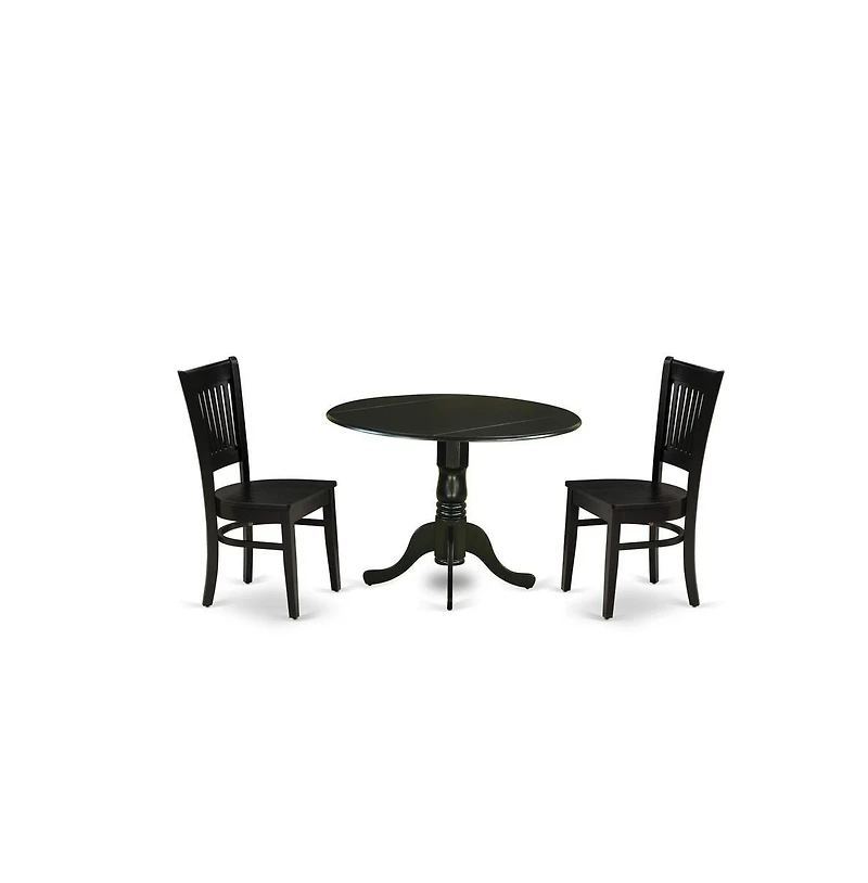 East West Furniture 3-Piece Kitchen Table Set- 2 Mid Century Chair with Wooden Seat and Slatted Chair Back - Drop Leaves Breakfast Table