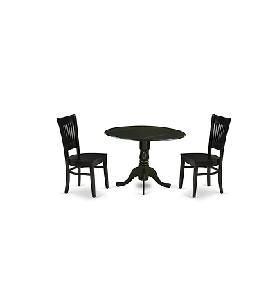 East West Furniture 3-Piece Kitchen Table Set- 2 Mid Century Chair with Wooden Seat and Slatted Chair Back - Drop Leaves Breakfast Table