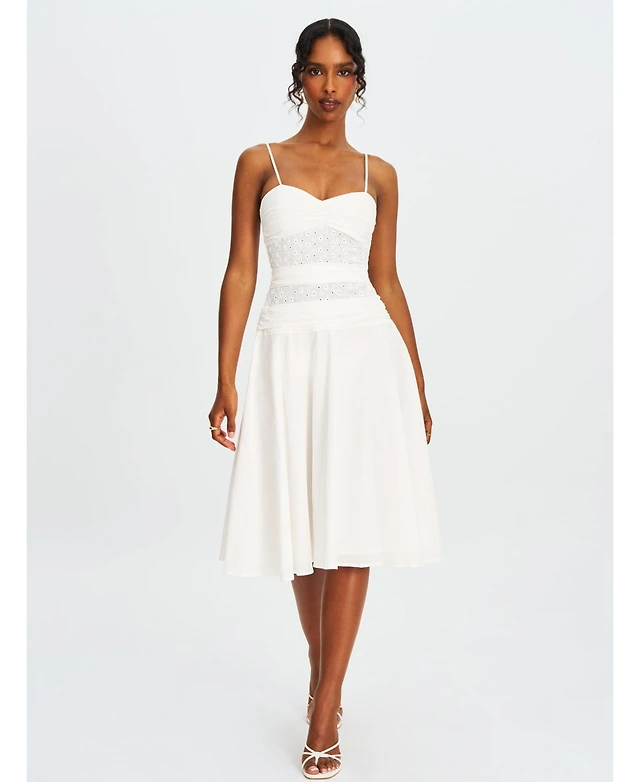 Shop Miss Circle Women's Maelis White Eyelet Drop Waist Cotton - Main Image