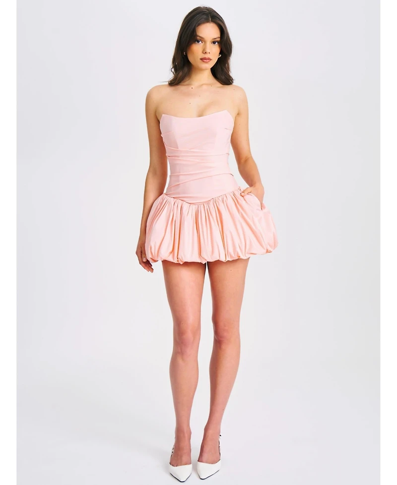 Miss Circle Women's Oletta Pink Corset Strapless Bubble Hem Mini Dress