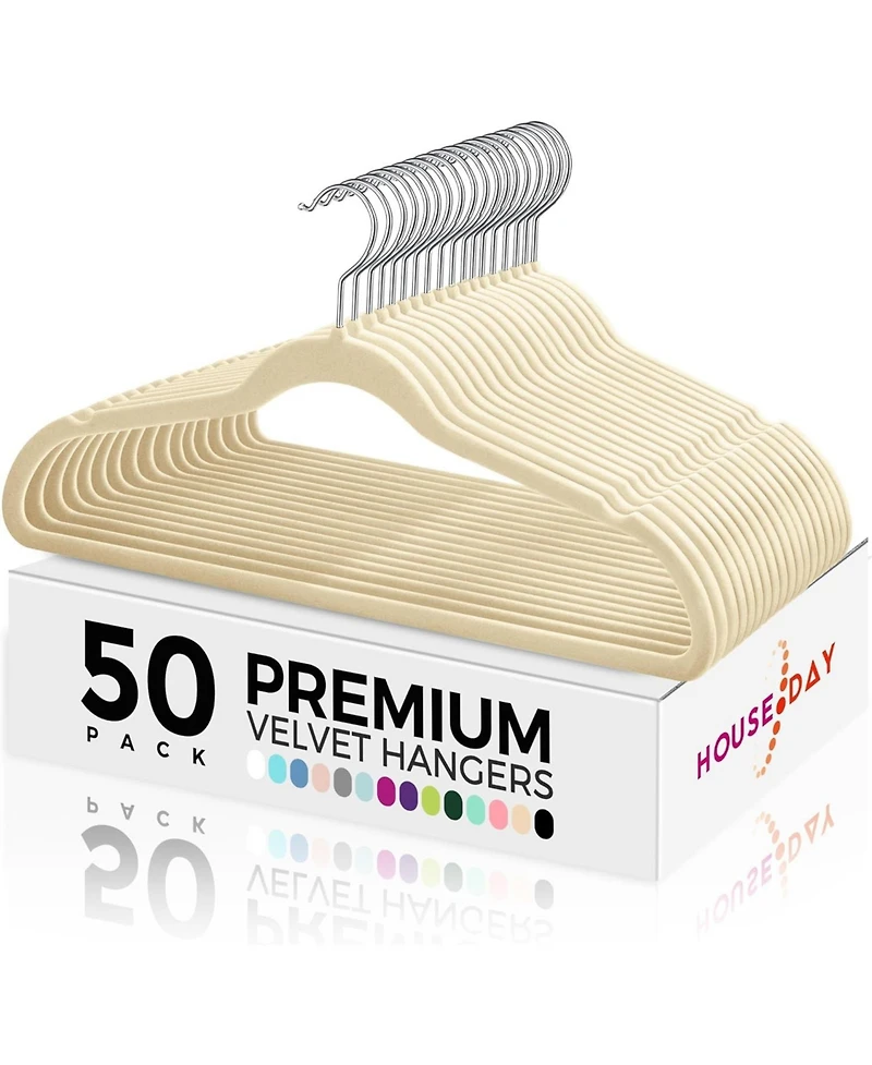 17.5 Inch Silver Hook Non-Slip Flocked Felt Hangers Beige 50 Pack