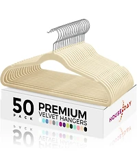 17.5 Inch Silver Hook Non-Slip Flocked Felt Hangers Beige 50 Pack