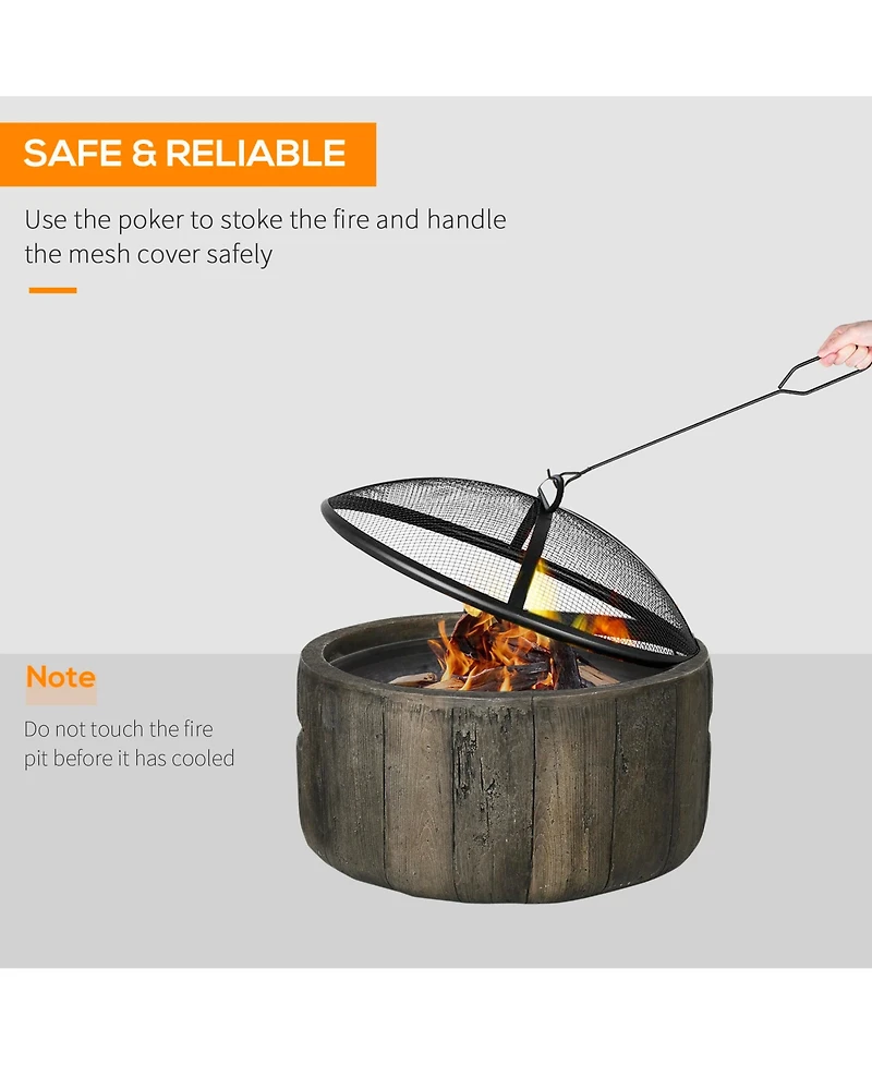 Outsunny Fire Pit with Spark Screen and Poker, 18" Wood-burning Bowl,