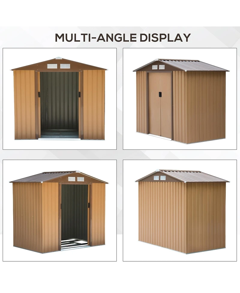Outsunny 7 ft x 4 ft Outdoor Galvanized Metal Garden Storage Shed with Doors,