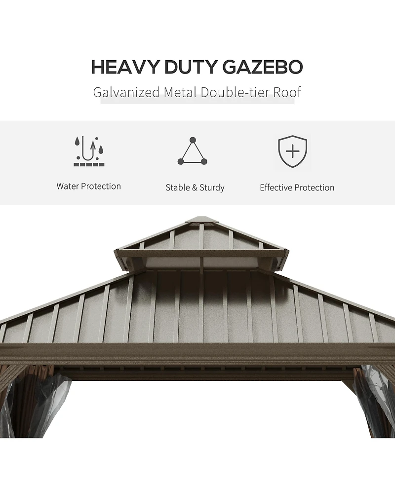 Outsunny 12 x 12 Hardtop Patio Gazebo, Netting Curtains,