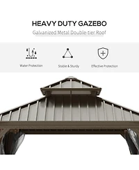 Outsunny 12 x 12 Hardtop Patio Gazebo, Netting Curtains,