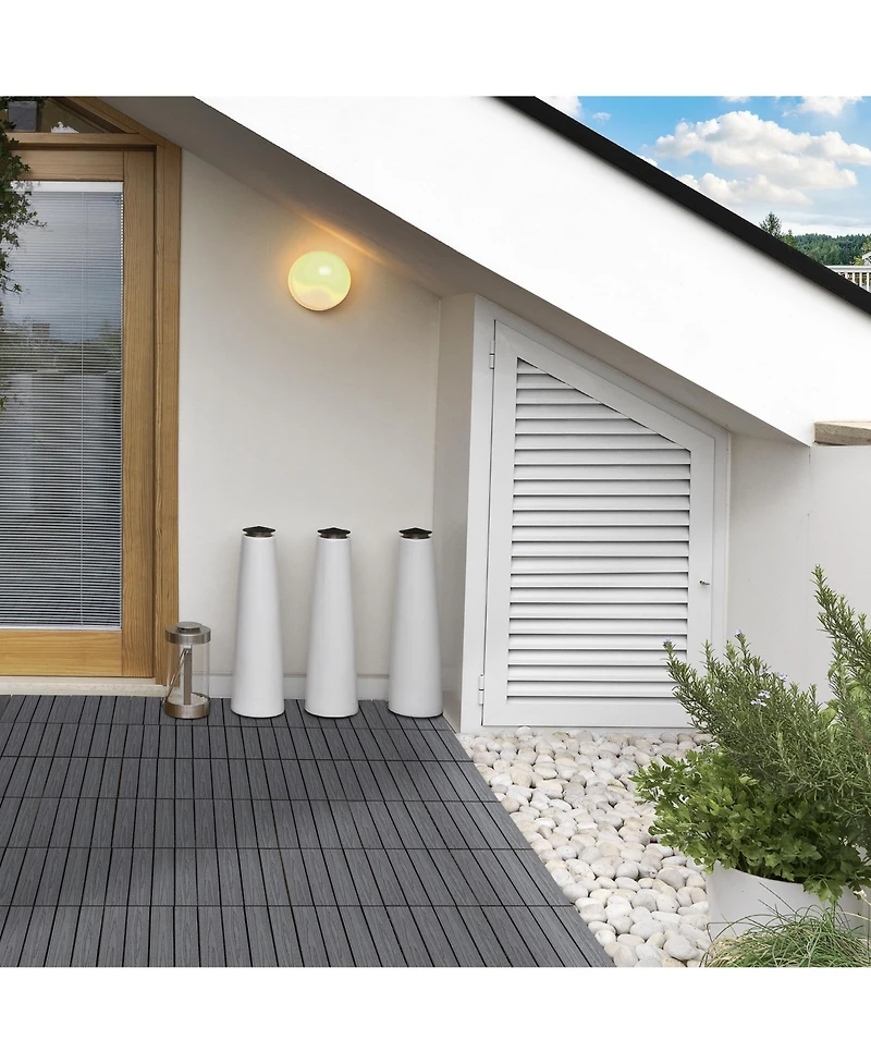 Outsunny 12" 11pc Wood-Plastic Composite Flooring Deck Interlocking Tiles