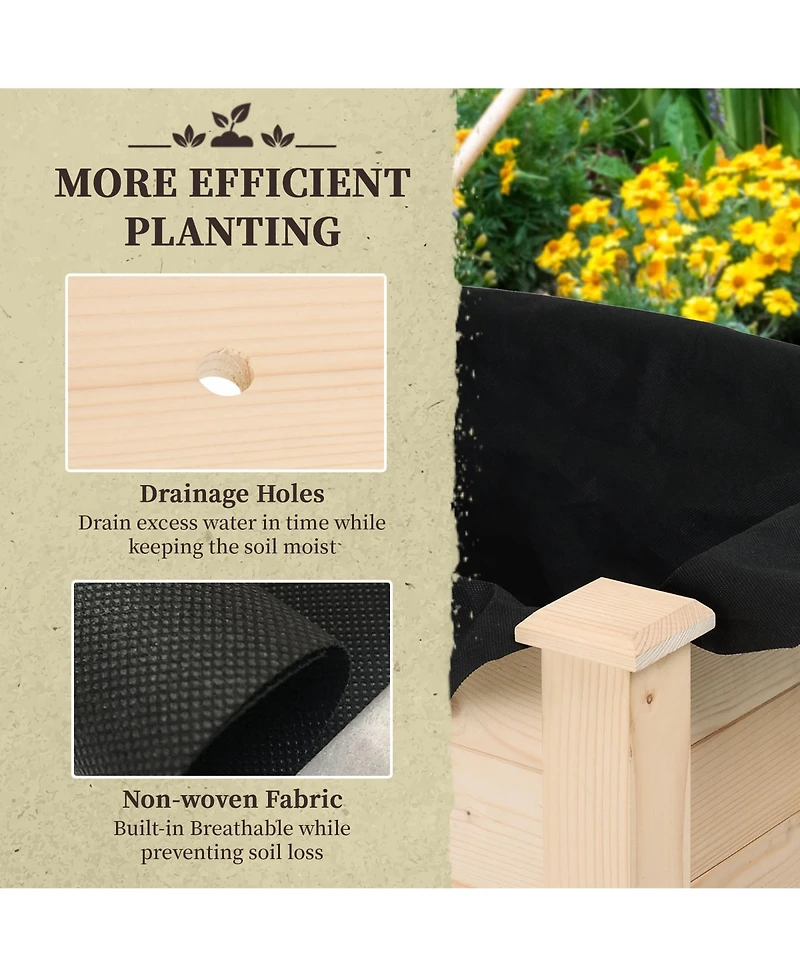 Outsunny Elevated Natural Garden Plant Sd Outdoor Flower Bed Box Wooden