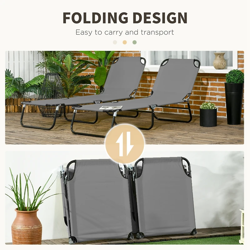 Outsunny Folding Chaise Lounge Set of 2 with Adjustable Backrest, Dark